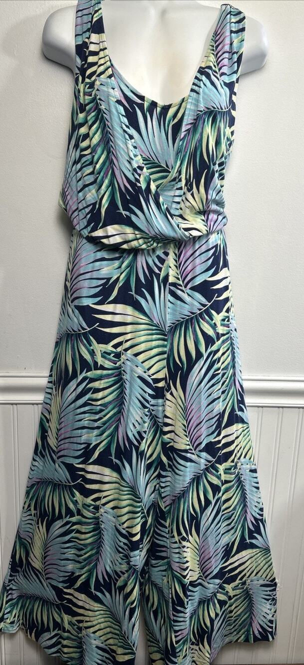 Tommy Bahama Women’s L Blue Floral Jumpsuit Wide Leg Tropical Resort Wear Beach